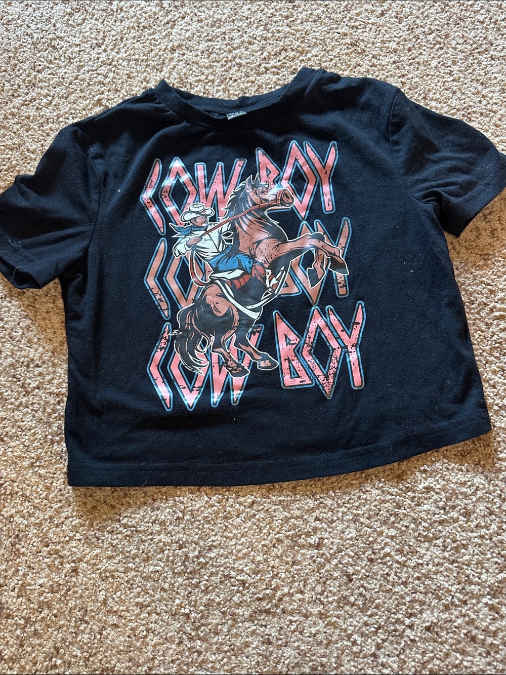 SHEIN Black Cowgirl Graphic Tee with Pink & Blue Accents